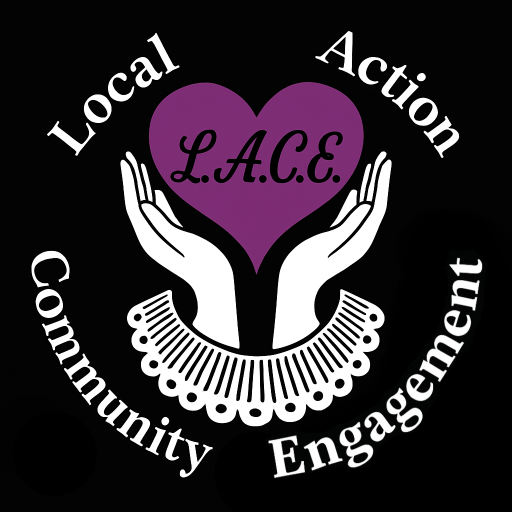 Local Action. Community Engagement. Hands holding a purple heart.